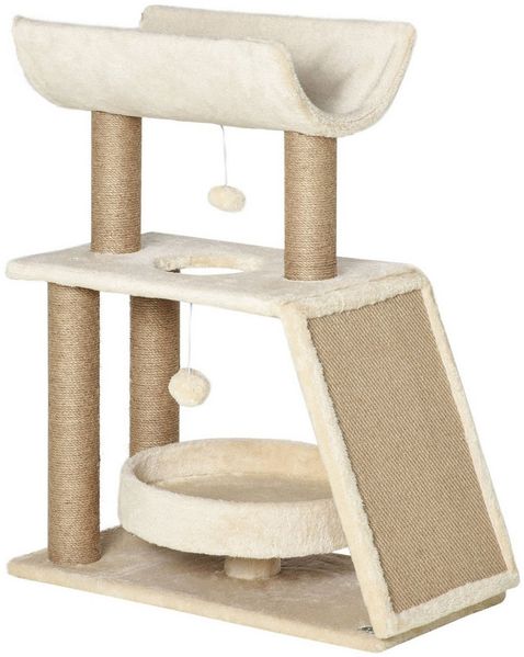 PawHut Kratzbaum Katzenkratzbaum Klein 76 cm Katzenbaum mit Spielball, Bett, für Katzen bis 5 kg, Hellbraun