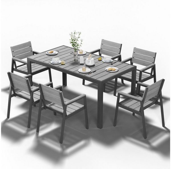 HOMALL Garten-Essgruppe Gartenmöbel Set Essgruppe für 4-8 Personen mit Tisch Garten-Essset, (PS-Holzoptik Garten-Essset, Aluminium-Rahmen Wetterfest & Rostfrei, Terrassen Essgruppe Outdoor Essset für Terrasse Pool Garten Balkon)