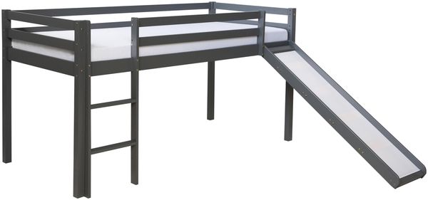 Homestyle4u Hochbett mit Rutsche, Matratze, Lattenrost, Kiefernholz, 90x200 cm, grau Bild 2