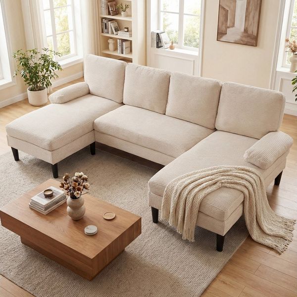 COSTWAY Ecksofa, mit Schlaffunktion U-Form Couch Schlafsofa