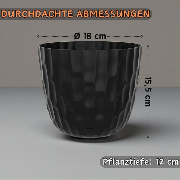 Engelland Blumentopf Pflanztopf mit Untersetzer & Bewässerungssystem (Vorteils-Set, 1 St, robuster PP-Kunststoff), Übertopf, Hammerschlag-Optik, Innen- & Außen, Wasserspeicher, rund