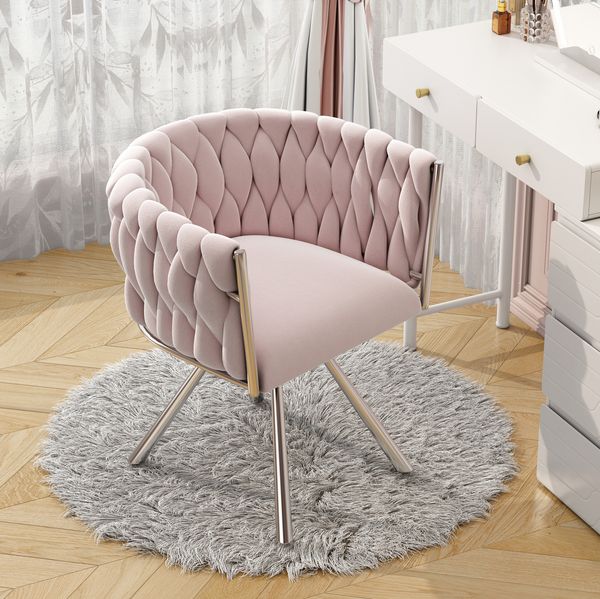 Drehstuhl Rosa mit 360°-Drehfunktion – Samtstuhl mit Metallgestell, 54 x 59 x 72 cm, belastbar bis 150 kg