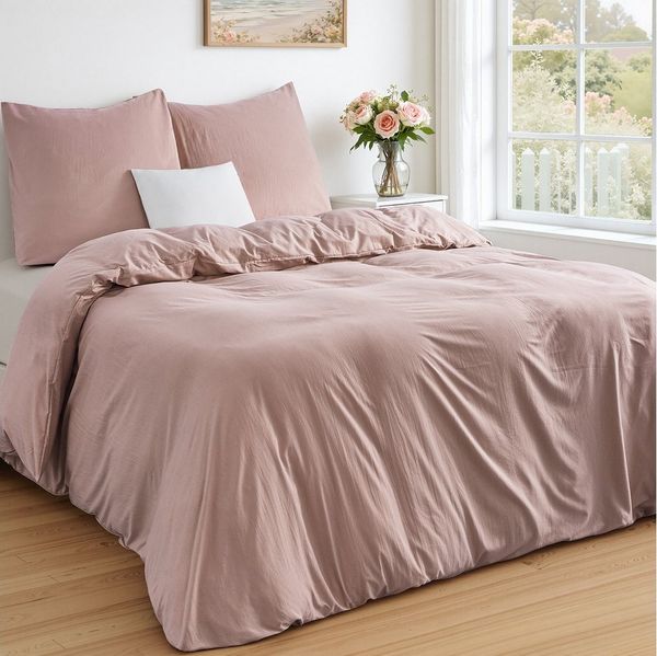 Topfinel Bettwäsche Bettwäsche 135x200 4teilig weiche Vorgewaschene Hautfreundlich, 3 teilig, 1 Bettbezüge 200 x 200 2 Kissenbezüge 80x80 Reißverschluss grau-rosa