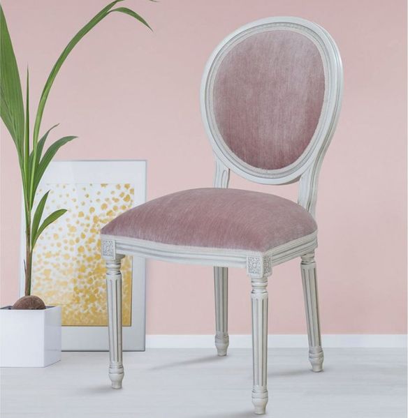 Casa Padrino Luxus Barock Esszimmer Stuhl Pink / Weiß / Silber H. 98 cm - Barock Möbel