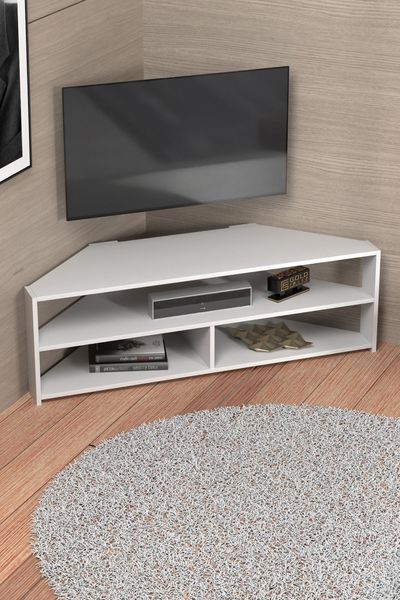 Eck-TV-Regal 45 x 140 cm Spanplatte Weiß 89321599 [en. casa]