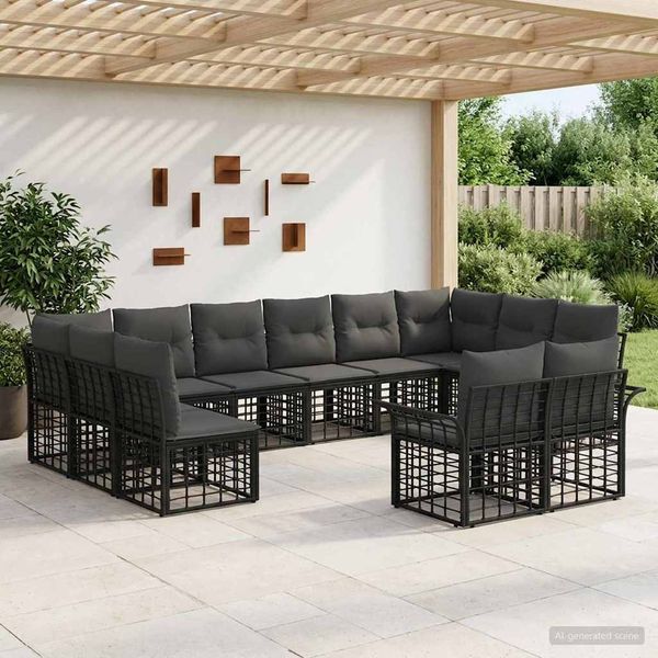 vidaXL Outdoor-Sofagarnitur 12 pcs Schwarz und Dunkelgrau Polyester 3437785