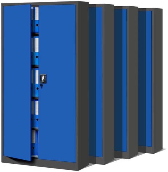 MegaDeal 4x Aktenschrank abschließbar JAN - 5 Ebenen verstellbar, Flügeltüren | Metallschrank Werkstatt Mehrzweckschrank Büroschrank aus Stahl Werkzeugschrank, 185x90x40cm Anthrazit-Blau