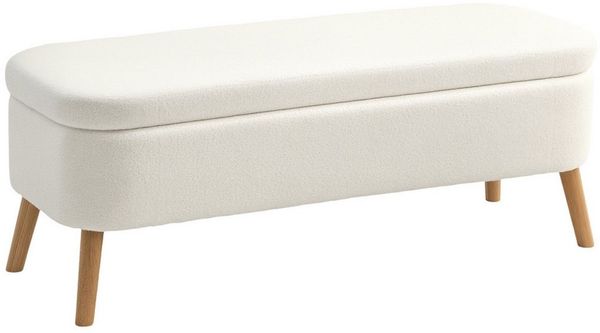 HOMCOM Sitzbank Aufbewahrungshocker (Sitztruhe, 1-St, Sitzhocker mit 65 L Stauraum), 120 x 42 x 45 cm, Cremeweiß