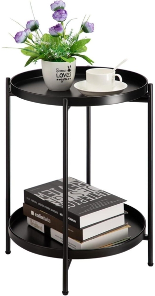 Modernes HollyHOME Beistelltisch Schwarz Metall 2 Ebenen Wohnzimmer Outdoor