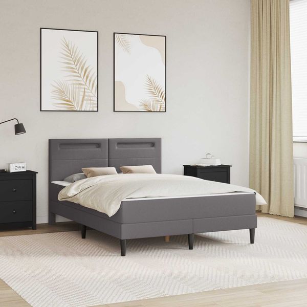 vidaXL Bettrahmen mit LED-Lichtleisten Grau 140x190 cm Kunstleder 3414997