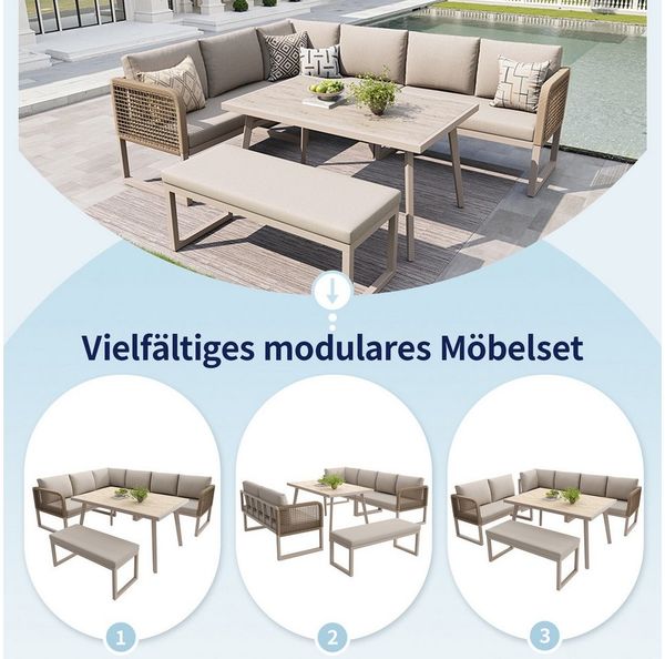 i@home Gartenlounge-Set, (5-tlg, mit Hochwertigen Sitzkissen & Rückenkissen), für 6-8 Personen, PE-Rattan Polstergruppe, Terrassen Sofa Set, Beige