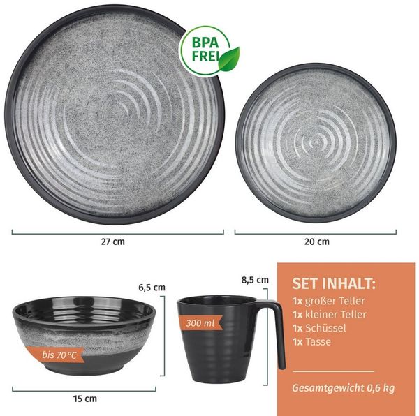 Moritz Geschirr-Set Camping Geschirr Stone Grey 4-teilig