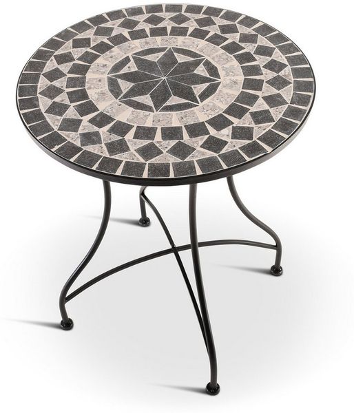 Raburg Gartentisch Mosaiktisch, Balkon- und Terrassentisch, 60 cm Ø, 72 cm hoch, Mayla (rund), liebevolle Handarbeit, Mosaikmuster, schwarzes Metallgestell