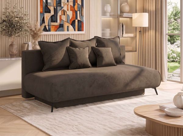 Sofa VIRENO mit Schlaffunktion, 3-Sitzer Sofa, Bettkasten, DL-System, Couch mit Stauraum, Metallfüße - Braun Velvet