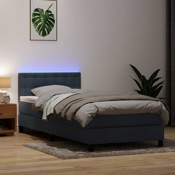 vidaXL Boxspringbett mit Matratze & LED Dunkelgrau 80x220 cm Samt 3317290