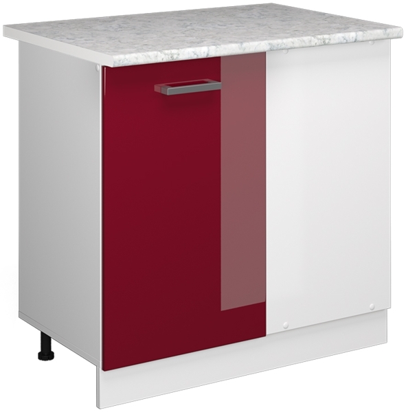 Eckschrank für Hausrat R-Line Bordeaux Hochglanz 86 cm mit Tür, mit Arbeitsplatte Vicco
