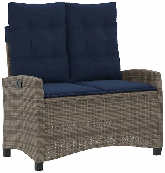 Gartenbank, Sitzbank Verstellbar mit Kissen Grau Poly Rattan