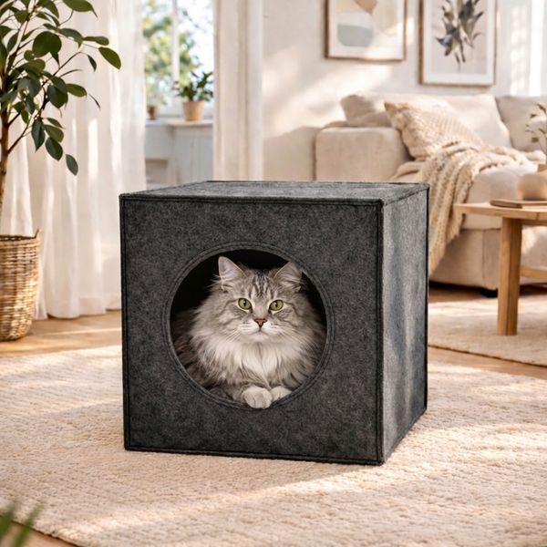 belviona Katzenhöhle Filz, Katzenbett für Regale, faltbar mit Kissen, formstabil & platzsparend, dunkelgrau