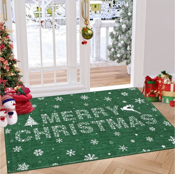 GarveeMore Teppich Wohnzimmer Weihnachtsteppich Waschbar rutschfest Teppich Schneeflocke