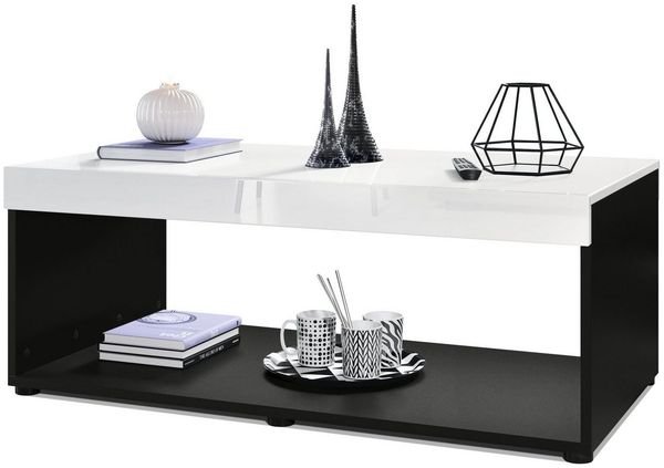 Vladon Couchtisch Pure, Wohnzimmertisch in Kastenform, Schwarz matt/ Weiß Hochglanz (104 x 40,5 x 58 cm)