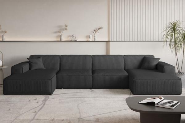 Wohnlandschaft Sofa U-Form CELES PREMIUM in Stoff Scala Schwarz
