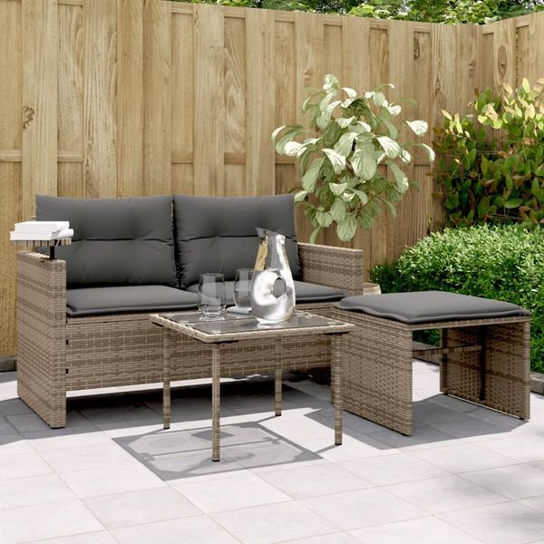 vidaXL 3-tlg. Garten-Sofagarnitur mit Kissen Grau Poly Rattan 365460