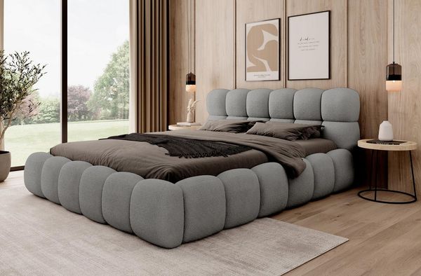 Compleo Polsterbett BUBBLE boucle Designerbett 140/160/180x200 BIZU, Wolkenbett, TOPSELLER Stauraumbett MADE IN EU