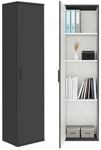 mokebo Mehrzweckschrank schmal (42 cm) 'Der Kompakte' in Anthrazit, schmaler Haushaltsschrank mit 1 Tür & 3 verstellbaren Fachböden - 180 cm hoch - Universalschrank für Flur, Bad oder als Putzschrank