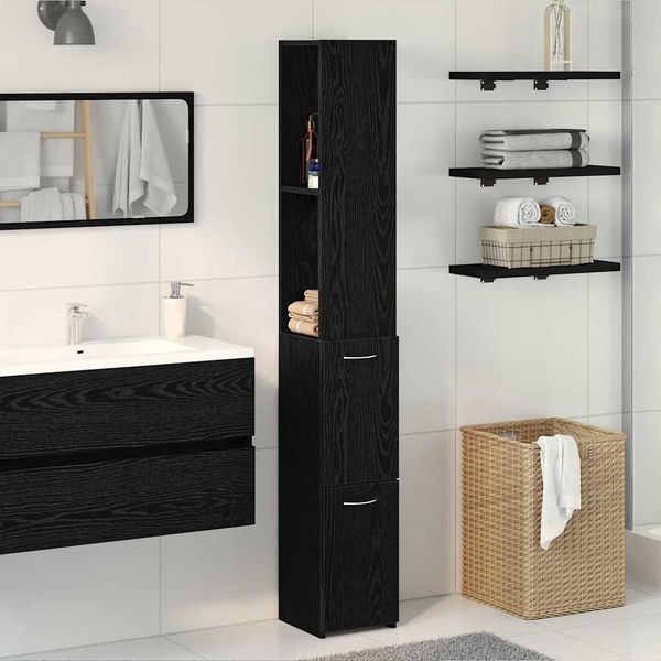vidaXL Badezimmerschrank mit Tür Schwarz Eichen-Optik 25 x 25 x 170 cm 862669