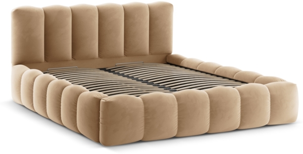 Micadoni Stauraumbett mit Kopfteil Lupine Samt Paris Sand 160x200 Bild 2