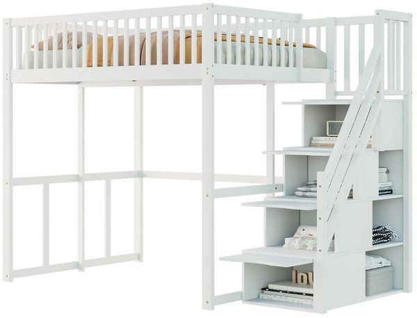 REDOM Kinderbett mit großem Kleiderschrank Regal und Tisch (Hochbett 1400x200 cm mit sicherer Aufbewahrungstreppe, stabilem Kiefernholzrahmen für Kinder & Jugendliche – Platzsparend, mit unterem Stauraum für Spielecke & Lernbereich – Ideales Kinderzimm...