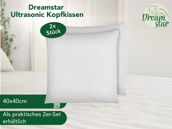 Dreamstar Microfaserkissen Eco, Kopfkissen in verschiedenen Größen - entwickelt in Deutschland, Füllung: Faserfüllung, Bezug: angenehm weiche Microfaser, Seitenschläfer, Rückenschläfer, Bauchschläfer, Set, 2-tlg, waschbar & allergikergeeignet, Kissen 5...
