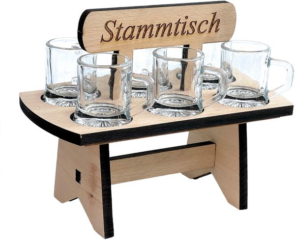 Schnapsbrett 20cm mit Gravur Stammtisch mit 6 Gläser Schnapslatte Schnapsleiste Schnapsrunde Serviertablett