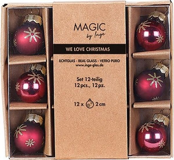 MAGIC by Inge Weihnachtsbaumkugel, Weihnachtskugeln Glas 2cm Schneeflocken Motiv 12er Set Smooth Port