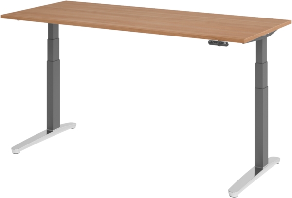 bümö elektrisch höhenverstellbarer Schreibtisch 180x80 cm mit Memory-Steuerung - Design Schreibtisch höhenverstellbar elektrisch, elektrischer Schreibtisch Nussbaum, Gestell graphit/alu, XBHM19-N-GC