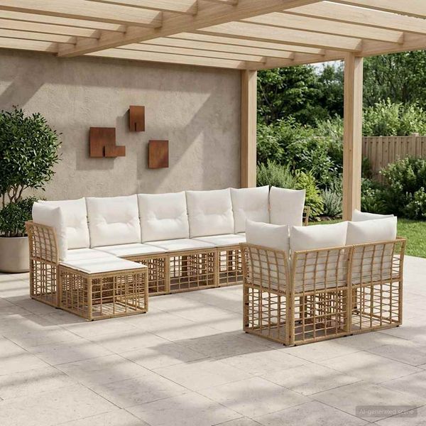 vidaXL Outdoor-Sofagarnitur Natürlich und Cremweiß Polyester 3437566