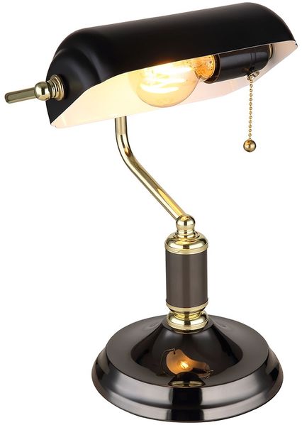 LED Tischleuchte, Bankerlampe, Metall schwarz gold, H 34 cm