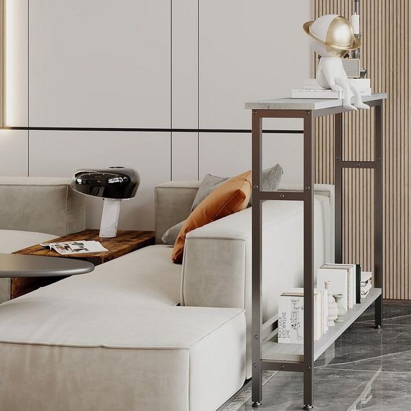 GarveeMore Konsolentisch 2-Tier Konsolentisch mit verstellbarem Regal chmaler Tisch hinter Sofa, Konsolentisch,Schmaler Sofatisch,für Wohnzimmer,Flur,Foyer,100x70x14