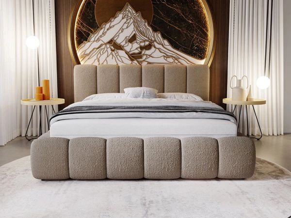 GrainGold Polsterbett mit Bettkästen CLOUD, Modern Bett mit Kopfteil - 200x200 cm, Braun (1x Bett)