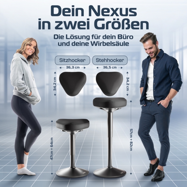CLOUVOU Nexus, ergonomischer Sitzhocker, stufenlos höhenverstellbar, Anti-Rutsch-Standfuß, Schwarz Bild 2