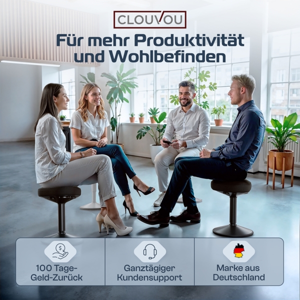 CLOUVOU Nexus, ergonomischer Sitzhocker, stufenlos höhenverstellbar, Anti-Rutsch-Standfuß, Schwarz Bild 7