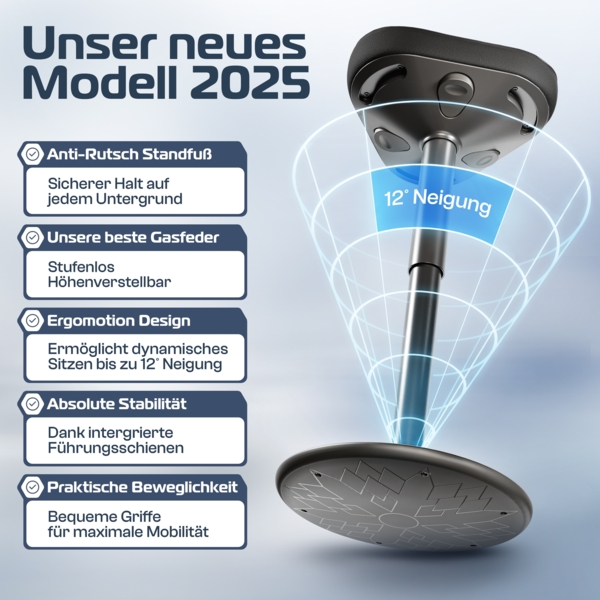 CLOUVOU Nexus, ergonomischer Sitzhocker, stufenlos höhenverstellbar, Anti-Rutsch-Standfuß, Schwarz Bild 3