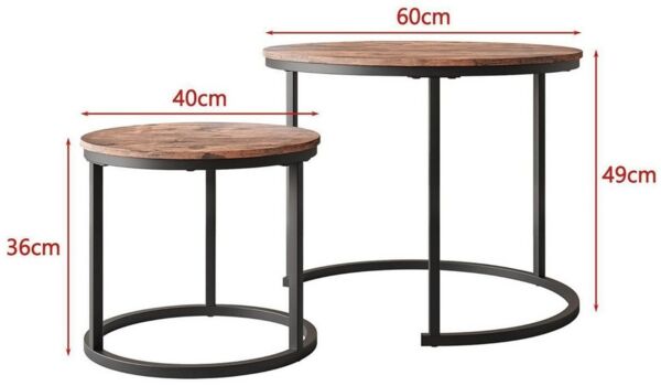 LuxusKollektion Beistelltisch Couchtisch rund 2er Set Metallrahmen Holz schwarz stapelbar Braun