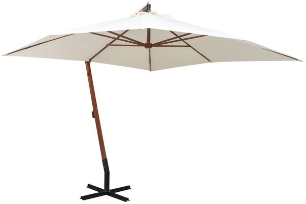 Sonnenschirm, Ampelschirm, Gartenschirm 300x300 cm Holzmast Weiß