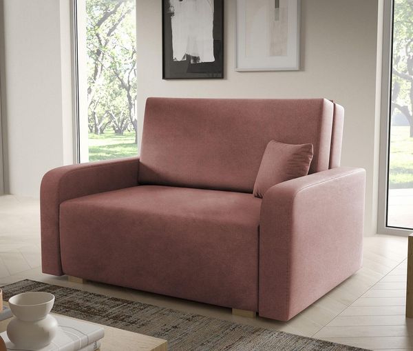 Sofa Juno II 135x85 cm 2-Sitzer, Schlafsofa mit Schlaffunktion und Bettkasten, Kissen inklusive - Curio 63