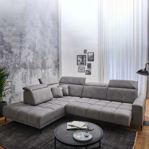 LIVORNO Ecksofa Type 03 Bezug Cloud 82, Füße schwarz matt gepulvert, kurzer Schenkel links