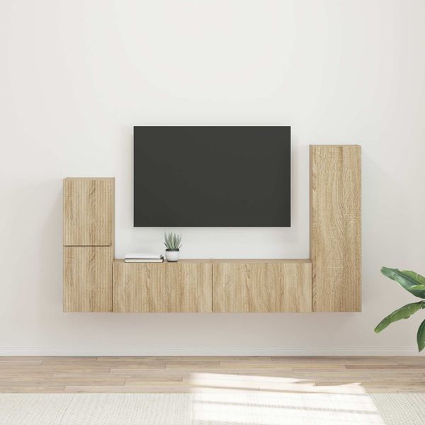 TV-Schrank Wandmontiert 4 pcs,TV-Hängeboard Sonoma-Eiche Holzwerkstoff