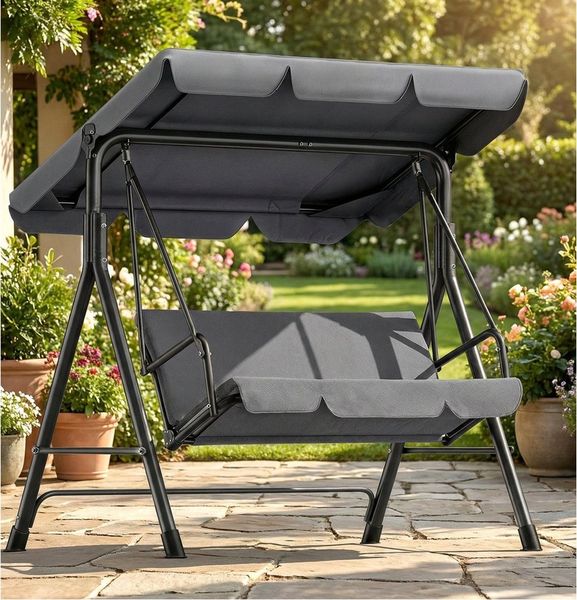 Huracan Hollywoodschaukel 3-Sitzer, Gartenschaukel mit Verstellbarem Sonnendach, 3-Sitzer, 175.5*110*152cm, UV-Schutz Wetterfest, Schaukelbank 220kg Belastbar