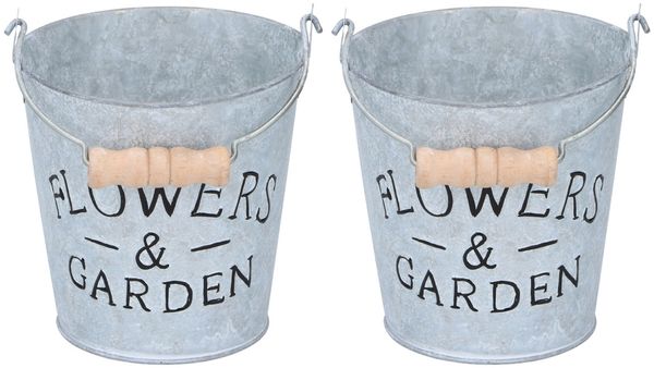 HTI-Living Pflanzkübel Metall-Blumenkübel, 2 Stück mit Henkel (2 St, 2 Blumen-Eimer), Kräutertopf Blumentopf Pflanztopf