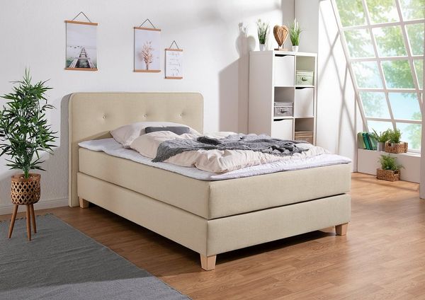 Home affaire Boxspringbett Fargo, inkl. Topper, in 3 Matratzenarten, in Samt- oder Strukturstoff
